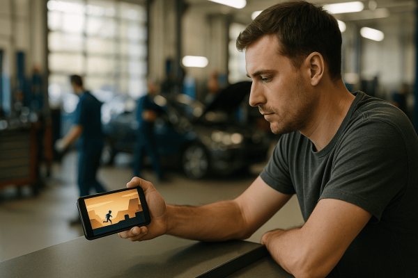 Быстрый раннер на смартфоне в зоне приема СТО